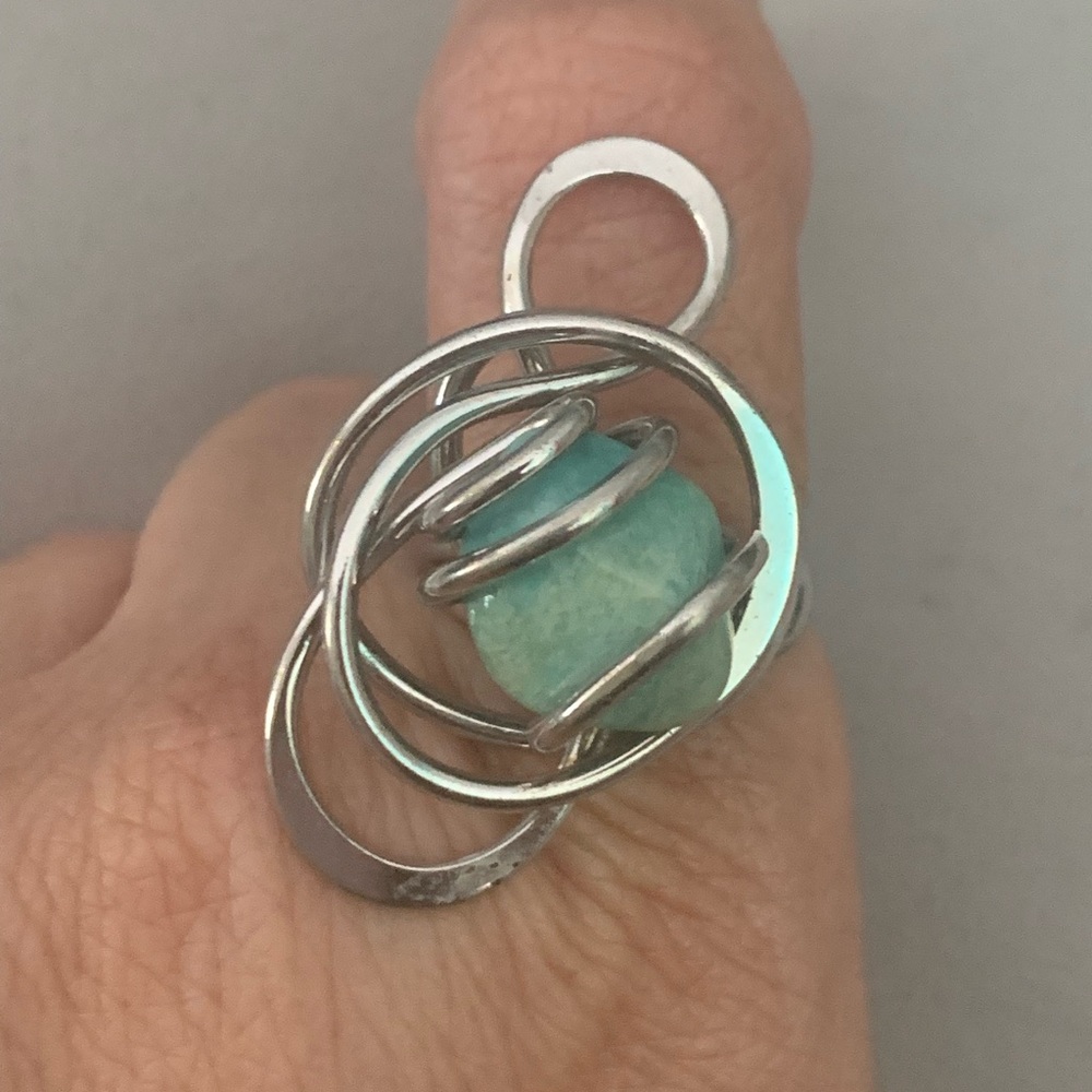 Sterling and Stone Abstract Art Ring